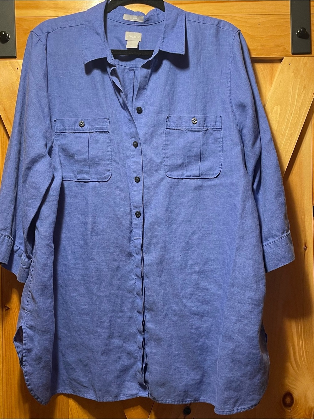 Chico’s 100% Linen button down, 3/4 sleeve tunic top, size 3 (16)